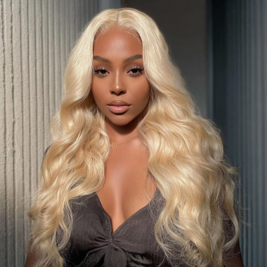Premium Donor Brazilian #613 Virgin Human Hair Wig Honey Blonde 4*4 Body Wave Lace Closure Wig 180% Density