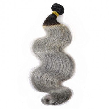 New Star Silver Gray Body Wave Bundle 1B/Gray Human Remy Hair Weave with Dark Root