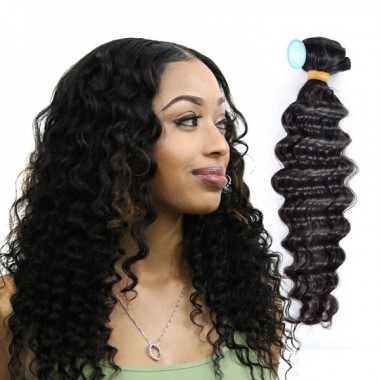 1 Bundle Malaysian Deep Wave Virgin Hair Weave Natural Color Wavy Human Hair Extension