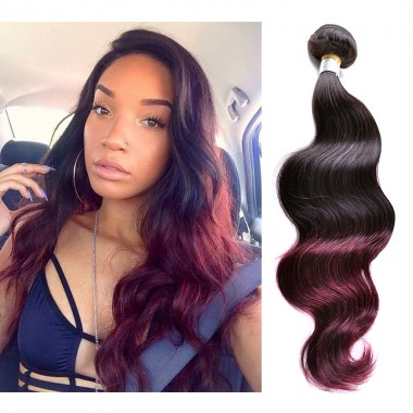 Brazilian Human Virgin Hair 1B 99J Burgundy Ombre Hair Weave Body Wave