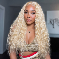 Premium Donor Brazilian 4*4 613 Blonde Deep Wave Lace Closure Wig 180% Density