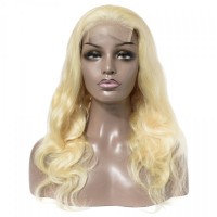 Premium Donor Brazilian #613 Virgin Human Hair Wig Honey Blonde 4*4 Body Wave Lace Closure Wig 180% Density