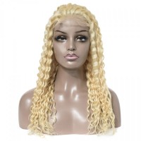 Premium Donor Brazilian 4*4 613 Blonde Deep Wave Lace Closure Wig 180% Density