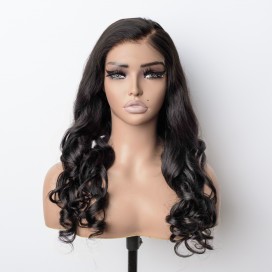 5x5 Loose Wave HD Lace Closure Wig 180% Density C Part Normal Human Hair with Skeleton Wig Cap